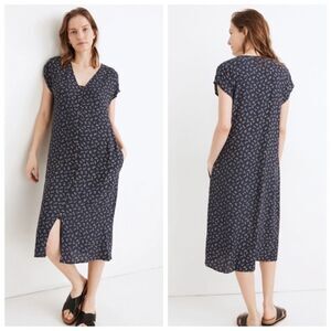 Madewell Easy Midi Dress Floral Spring Fling In Dark Baltic Blue Women’s Size S
